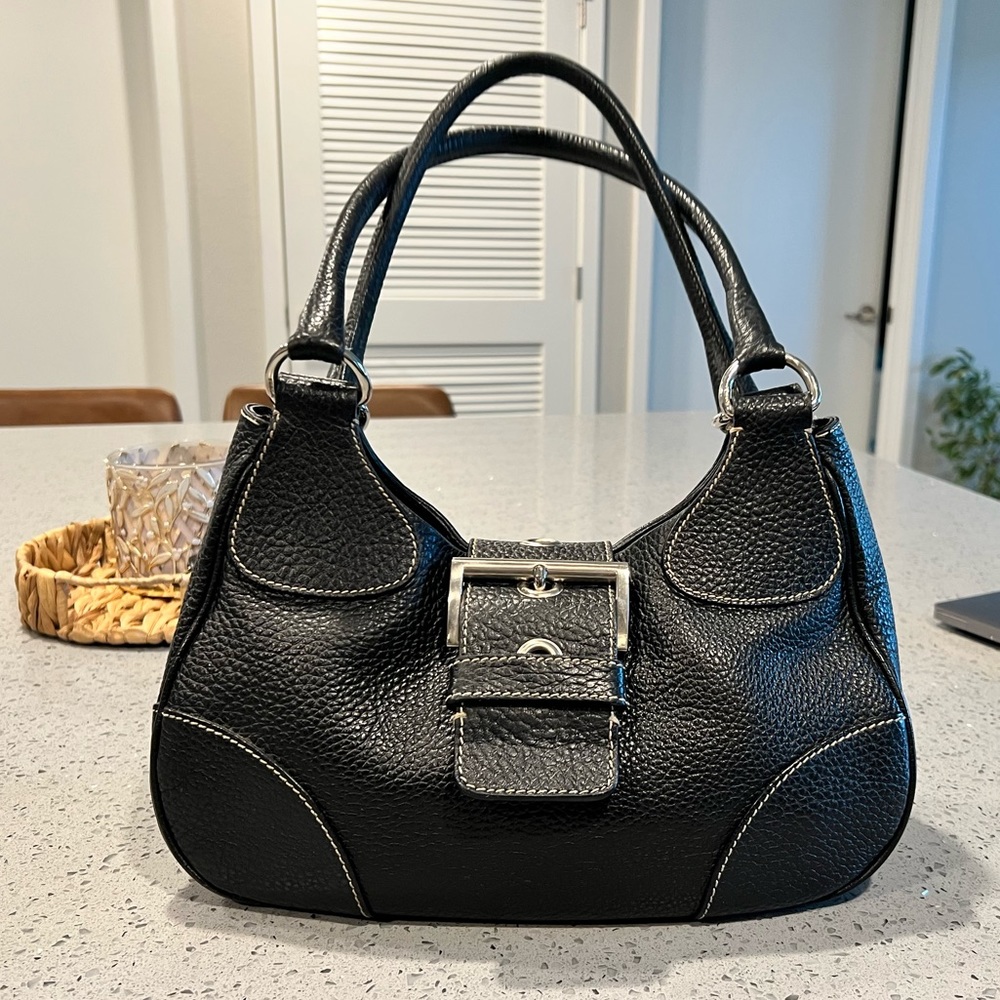 PRADA Vintage Black Leather Front Buckle Hobo